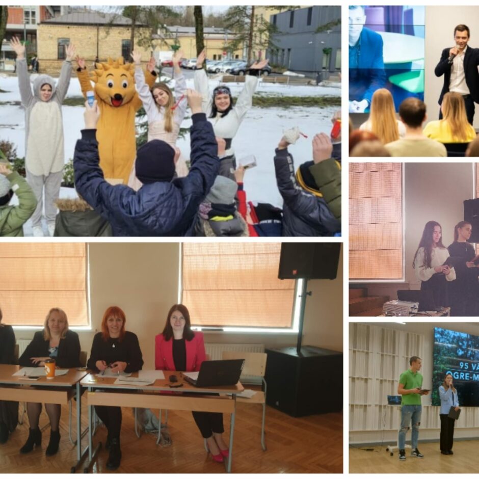 Foto kolāža no 12. klašu skolēnu projektu darbu priekšaizstāvēšanas