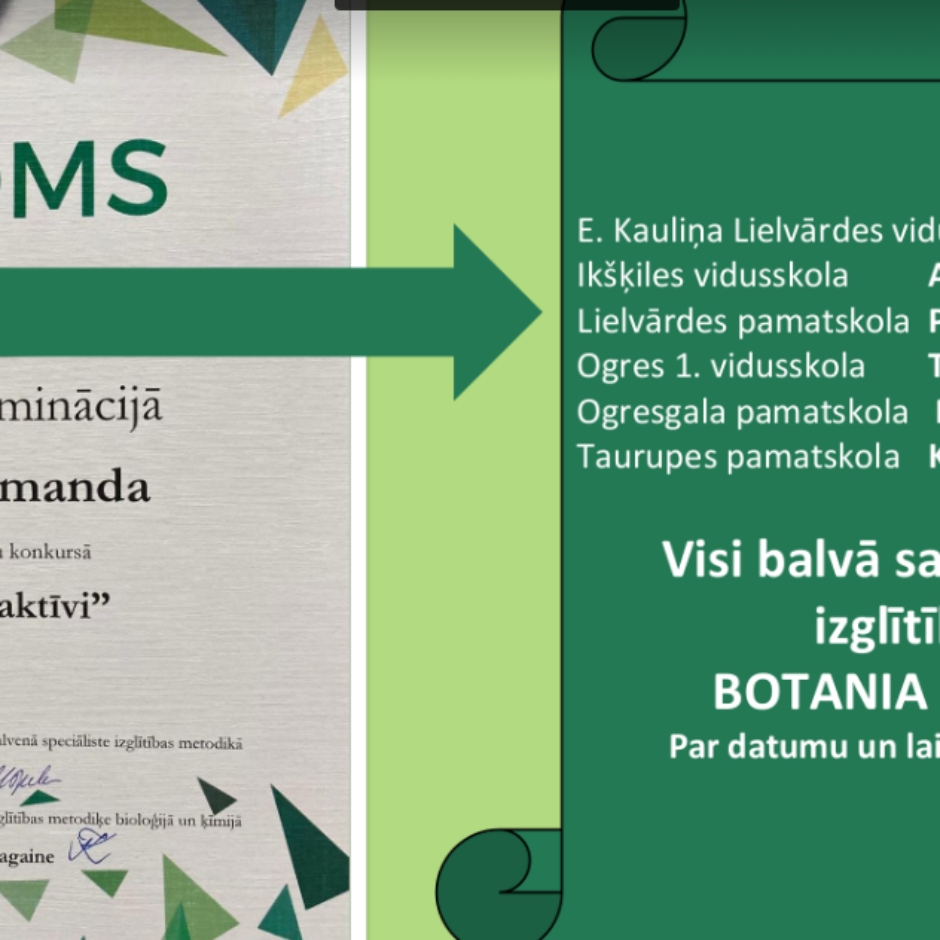 Diploms konkursa Zinošākajai komandai (Konkurss Bio-Ķīmiski aktīvi).