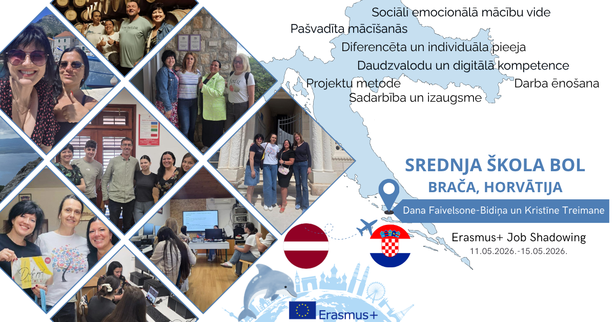 Erasmus+ Job Shadowing (darba ēnošanas) mobilitātes Srednja Škola Bol skolā Horvātijā attēlu kolāža